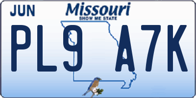 MO license plate PL9A7K