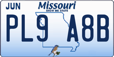MO license plate PL9A8B