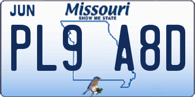 MO license plate PL9A8D