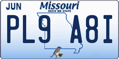 MO license plate PL9A8I