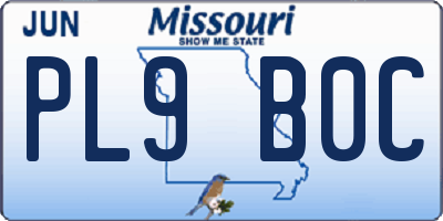 MO license plate PL9B0C