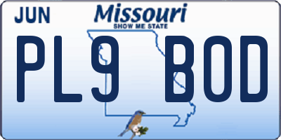 MO license plate PL9B0D