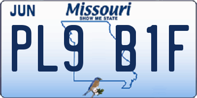 MO license plate PL9B1F