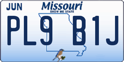 MO license plate PL9B1J