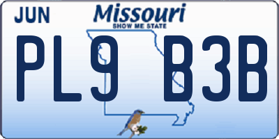 MO license plate PL9B3B