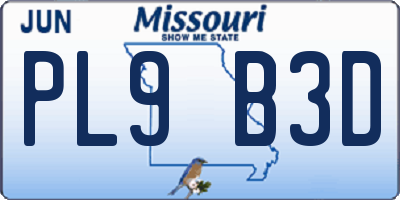 MO license plate PL9B3D