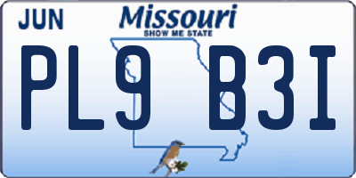 MO license plate PL9B3I