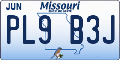MO license plate PL9B3J