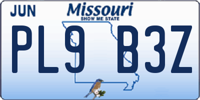 MO license plate PL9B3Z