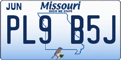 MO license plate PL9B5J