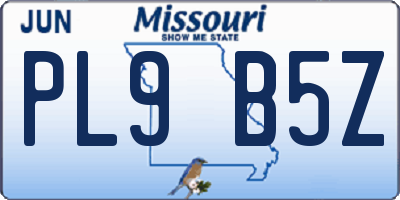 MO license plate PL9B5Z