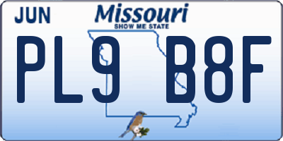 MO license plate PL9B8F