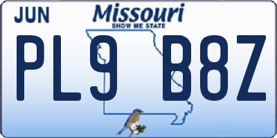 MO license plate PL9B8Z