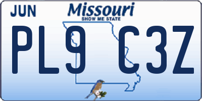 MO license plate PL9C3Z