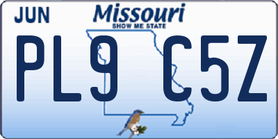 MO license plate PL9C5Z