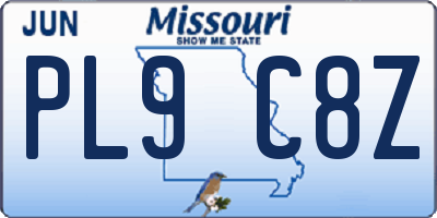 MO license plate PL9C8Z
