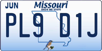 MO license plate PL9D1J