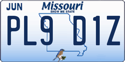 MO license plate PL9D1Z