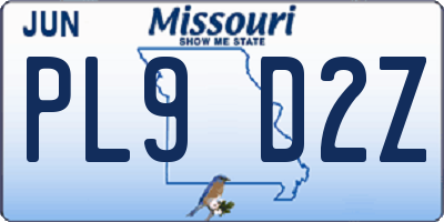 MO license plate PL9D2Z