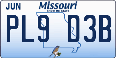 MO license plate PL9D3B