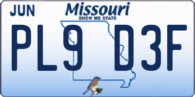 MO license plate PL9D3F