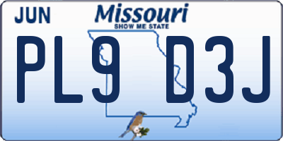 MO license plate PL9D3J