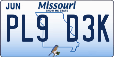 MO license plate PL9D3K