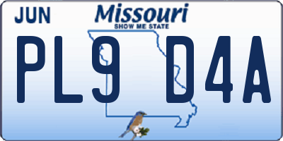 MO license plate PL9D4A