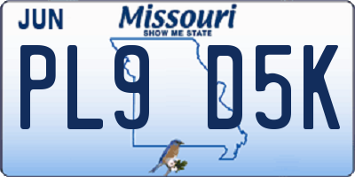MO license plate PL9D5K
