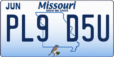 MO license plate PL9D5U