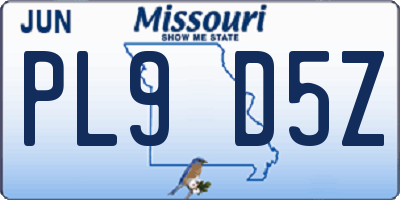 MO license plate PL9D5Z