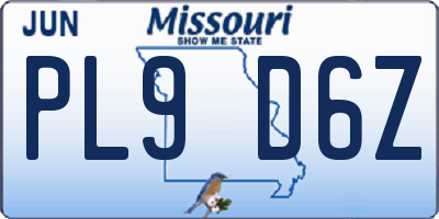 MO license plate PL9D6Z