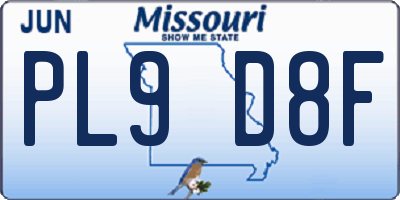 MO license plate PL9D8F