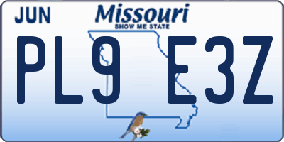 MO license plate PL9E3Z