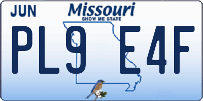 MO license plate PL9E4F