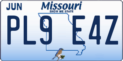MO license plate PL9E4Z