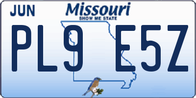 MO license plate PL9E5Z