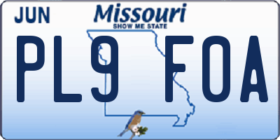 MO license plate PL9F0A