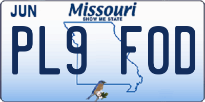 MO license plate PL9F0D
