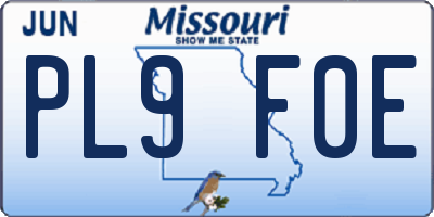 MO license plate PL9F0E