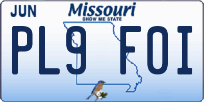 MO license plate PL9F0I