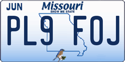 MO license plate PL9F0J