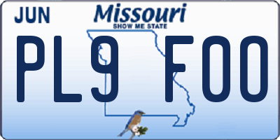 MO license plate PL9F0O