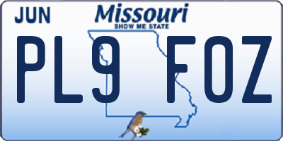 MO license plate PL9F0Z
