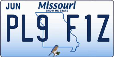 MO license plate PL9F1Z