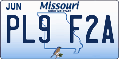 MO license plate PL9F2A