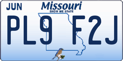 MO license plate PL9F2J