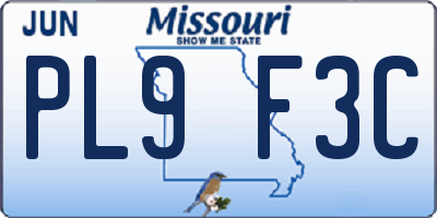 MO license plate PL9F3C