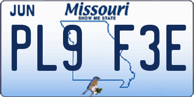 MO license plate PL9F3E