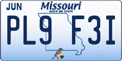 MO license plate PL9F3I